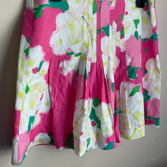 Lilly Pulitzer Pink Pleated Skirt 4 Floral Flower Cotton Caldwell Diddy - Picture 5 of 8